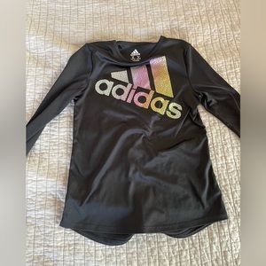 Adidas Girls' Climalite Performance Fabric Long Sleeve Shirt Sparkly Logo Sz Med